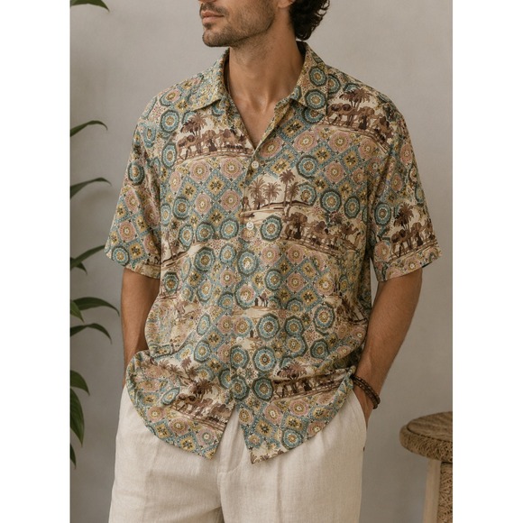 Nautica Other - Vintage Nautica Moroccan Medallion Camel Print Button Shirt Mens Medium Resort